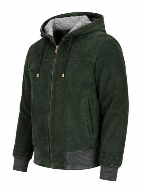 Suede Leather Hooded Jacket