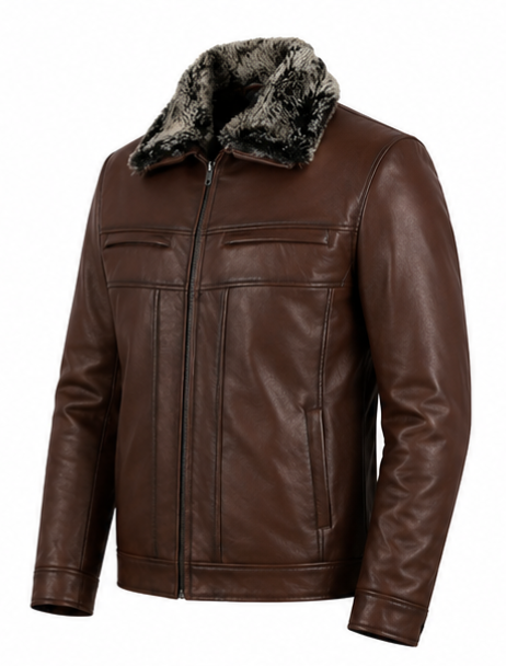 Leather Jacket with Fur Collar