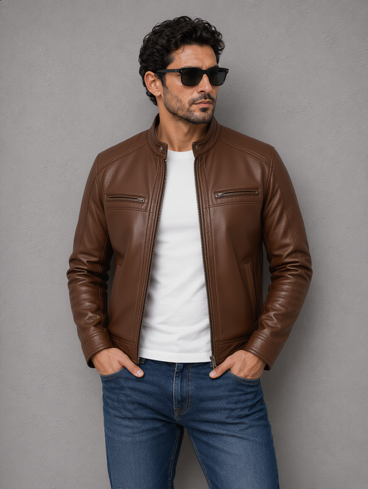 Classic Biker Leather Jacket - Chocolate