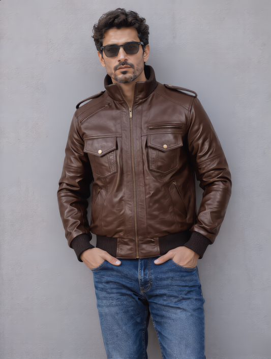 Biker Leather Jacket -Chocolate
