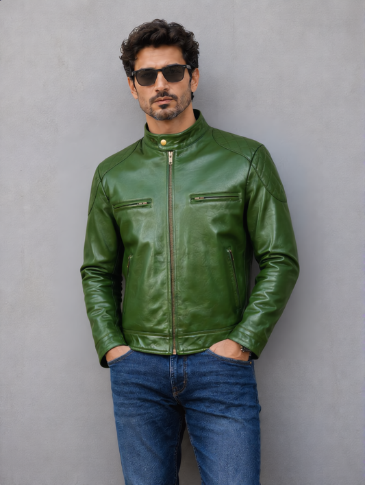 Distressed Leather Jacket - Green