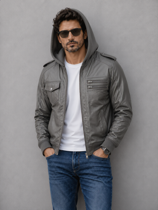 Bomber Hooded Jacket - Gray