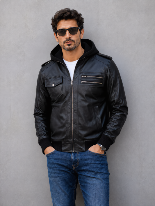 Bomber Hooded Jacket - Black