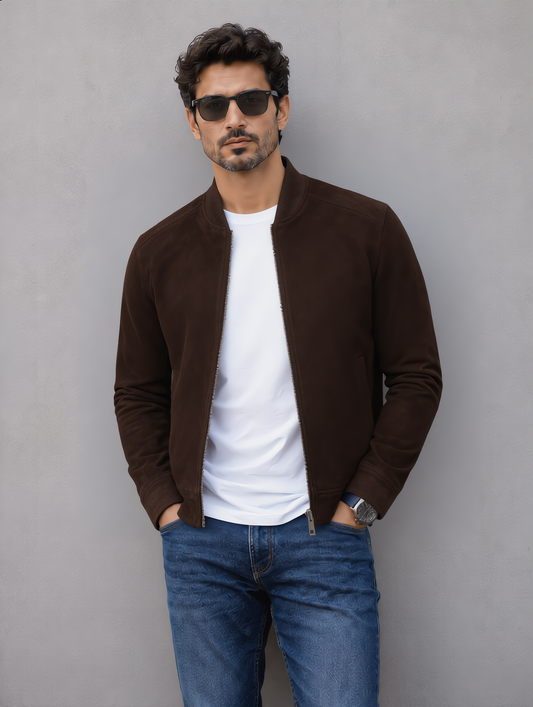 Suede Leather Jacket - Chocolate