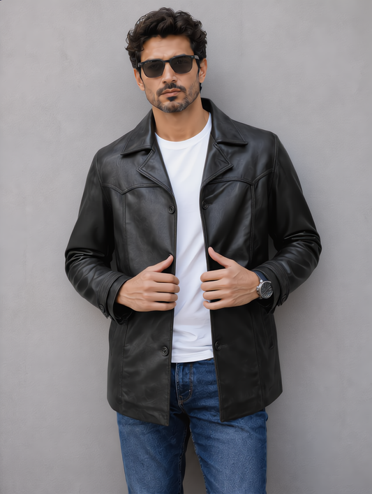 Vintage Leather Coat - Black