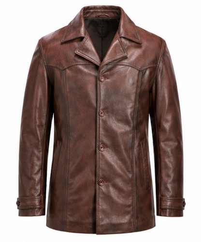 Vintage Leather Coat - Brown