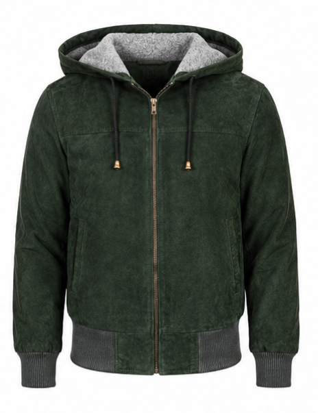 Suede Leather Hooded Jacket