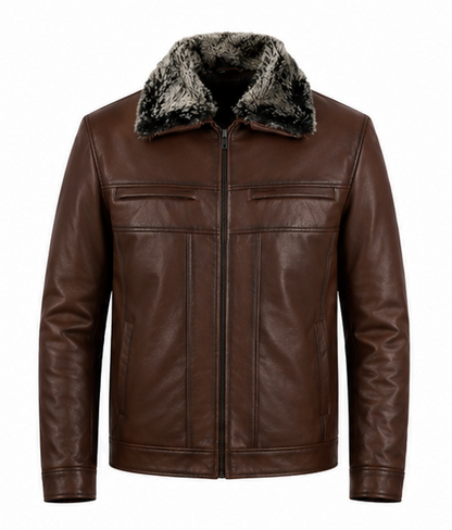 Leather Jacket with Fur Collar