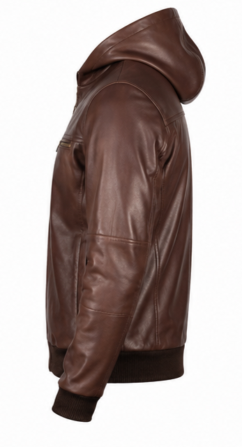 Hooded Leather Bomber Jacket   Ask