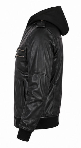 Leather Bomber Jacket with Hood