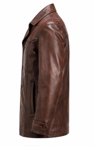 Vintage Leather Coat - Brown