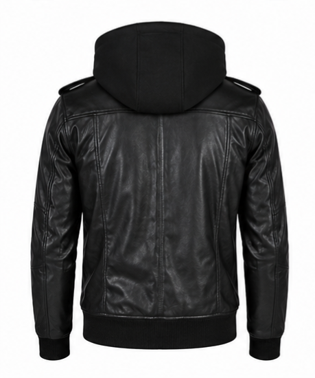 Leather Bomber Jacket with Hood