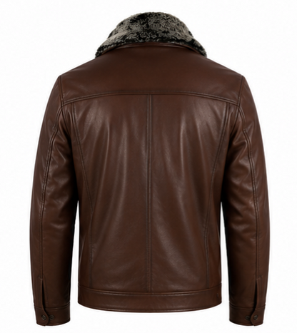 Leather Jacket with Fur Collar