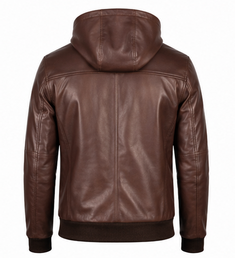 Hooded Leather Bomber Jacket   Ask