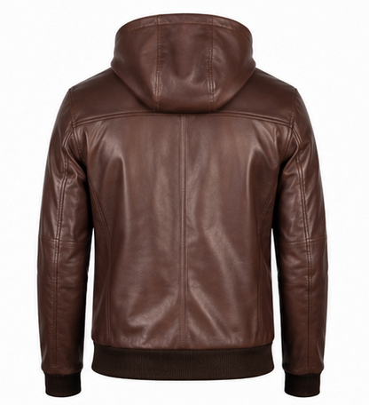 Hooded Leather Bomber Jacket   Ask