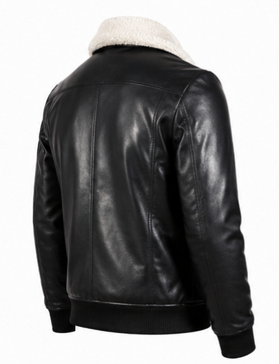 Leather Jacket (Detachable Faux Fur Collar) (Black) ask