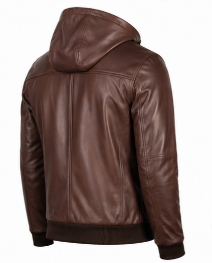 Hooded Leather Bomber Jacket   Ask