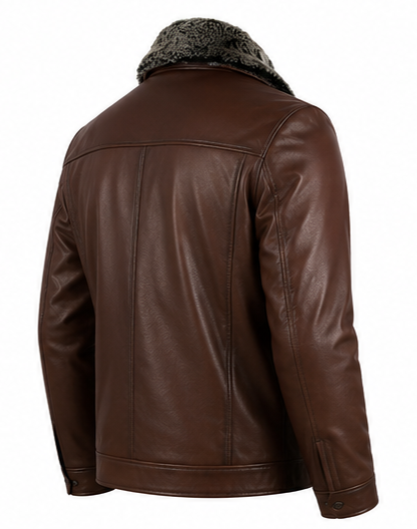 Leather Jacket with Fur Collar