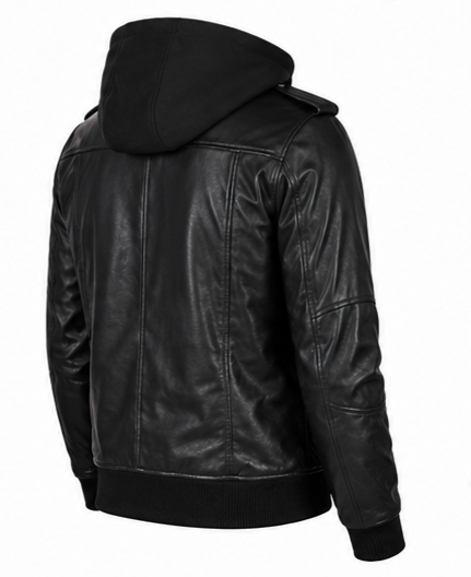 Leather Bomber Jacket with Hood