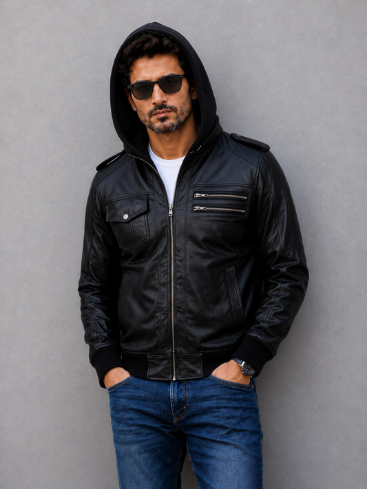Bomber Hooded Jacket - Black