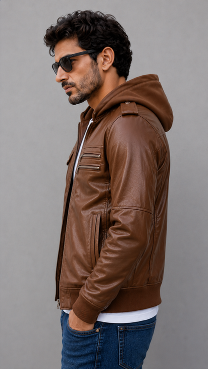 Bomber Hooded Jacket - Brown