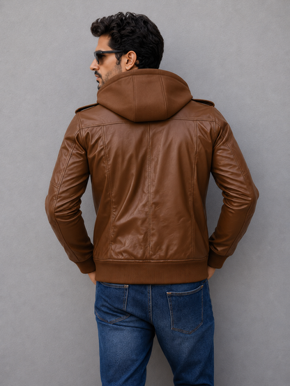 Bomber Hooded Jacket - Brown