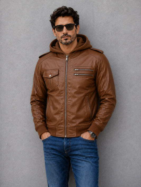 Bomber Hooded Jacket - Brown