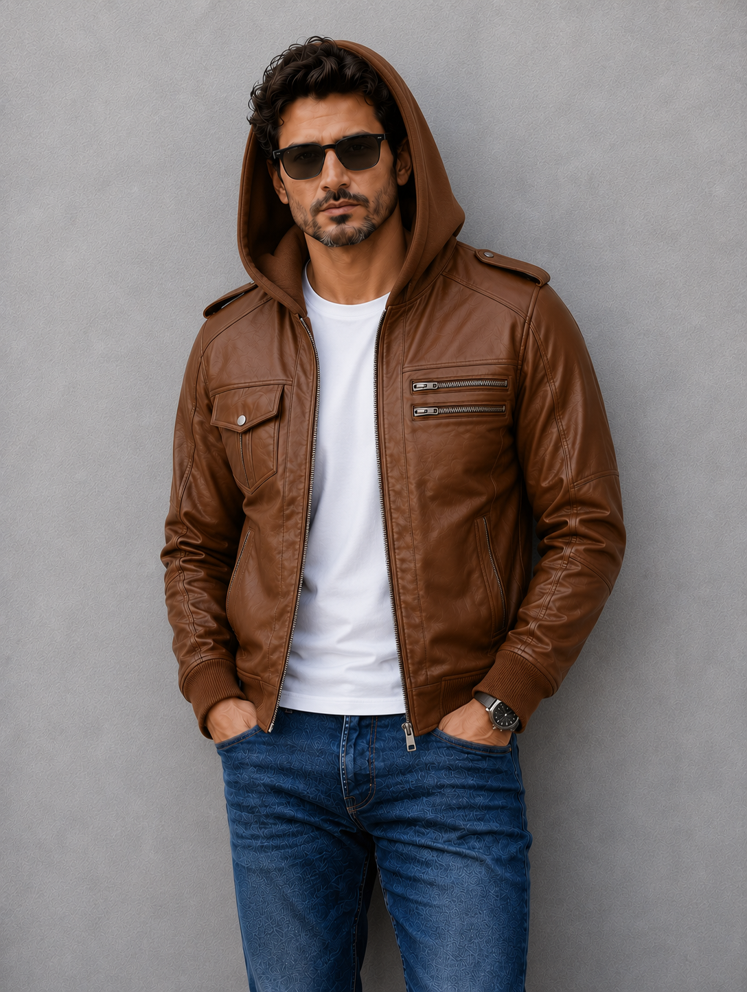 Bomber Hooded Jacket - Brown
