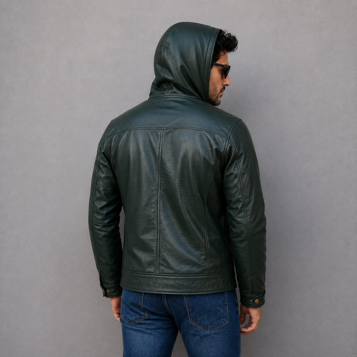 Hooded Leather Jacket - Green