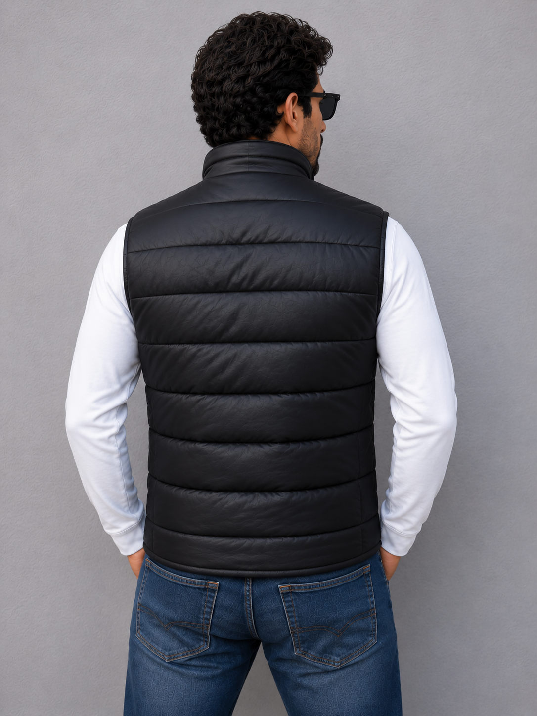 Leather Puffer Vest - Black