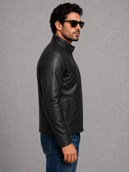 Classic Biker Leather Jacket - Black