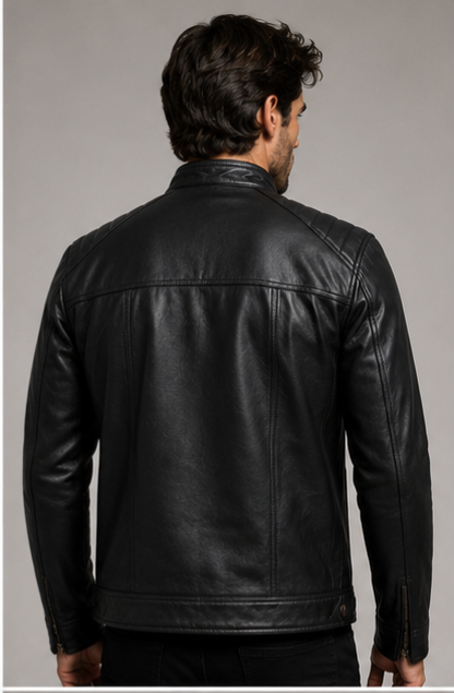 Classic Biker Leather Jacket - Black