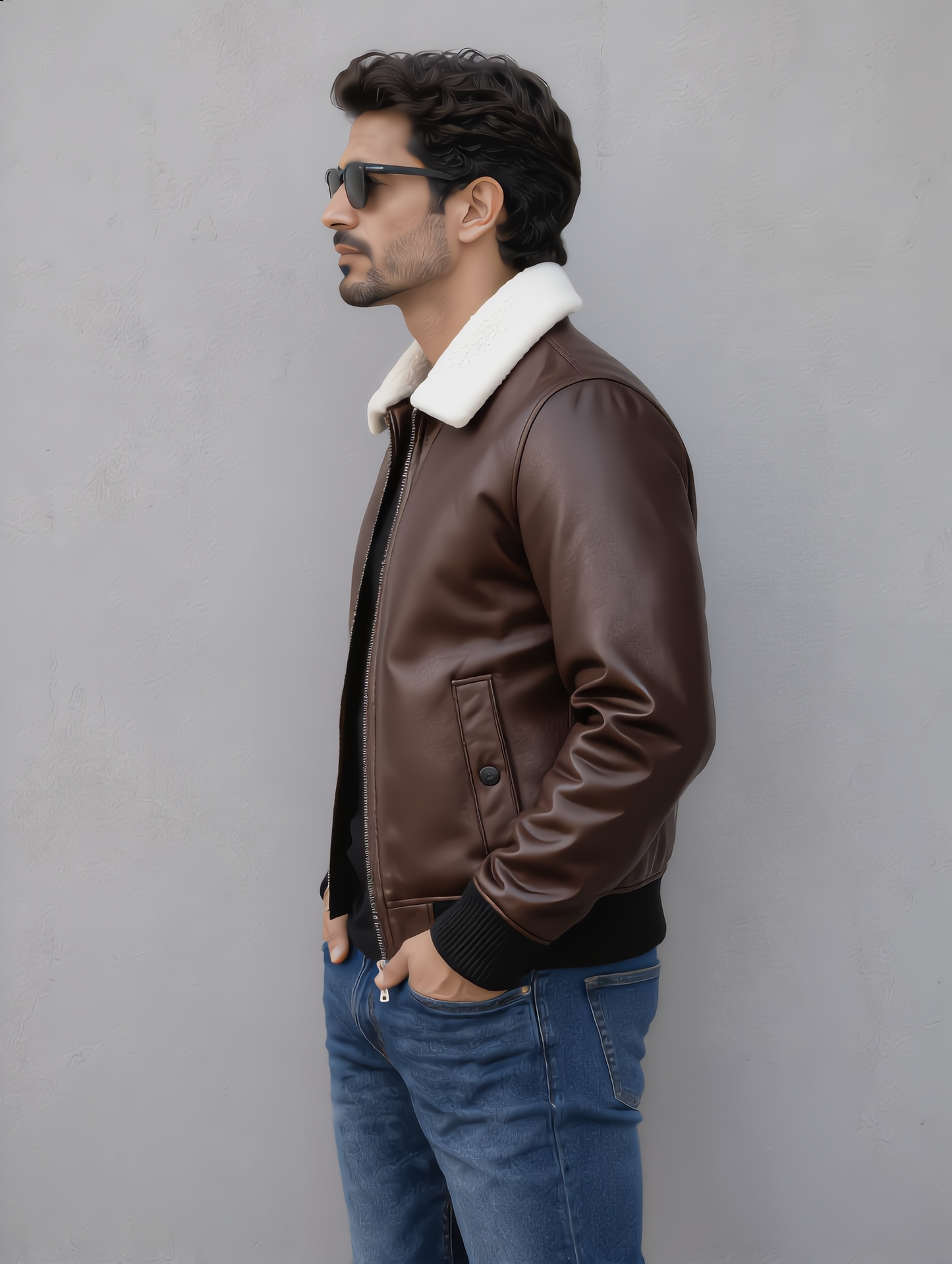 Leather Jacket (Detachable Faux Fur Collar) - Chocolate