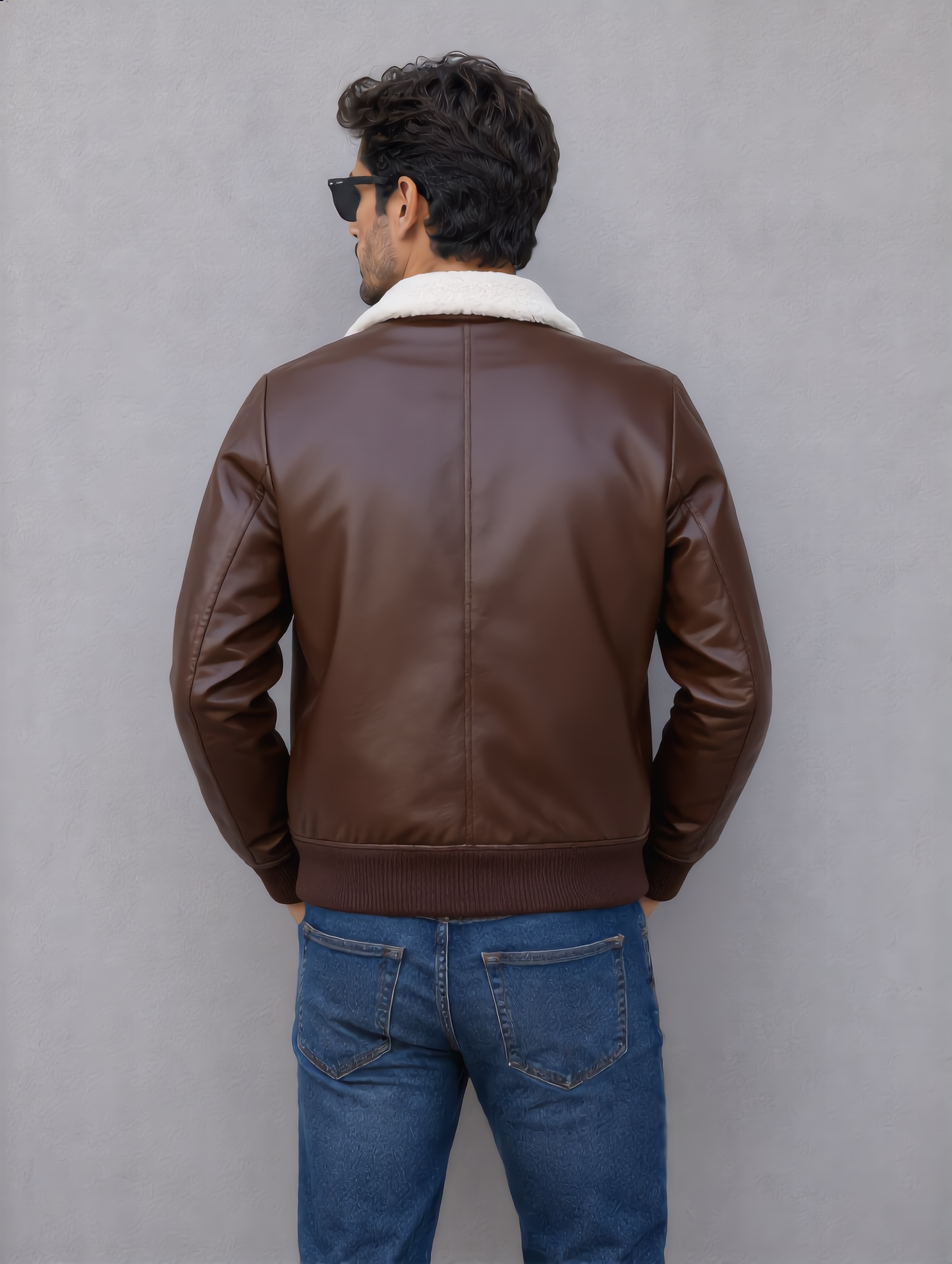 Leather Jacket (Detachable Faux Fur Collar) - Chocolate