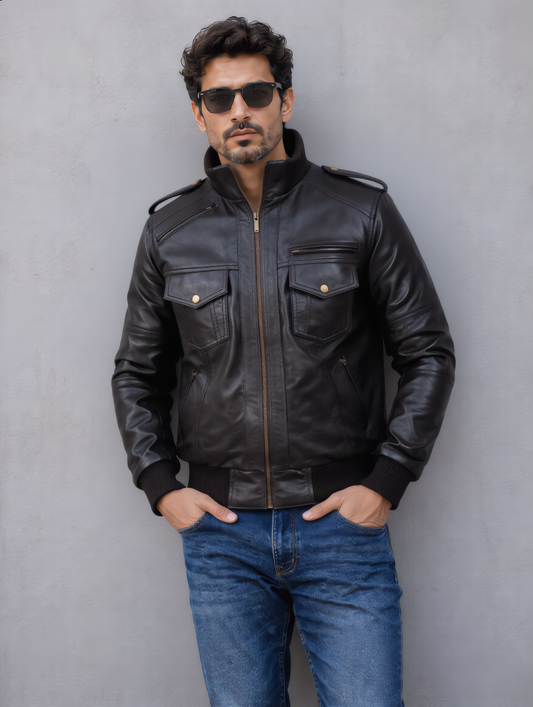 Biker Leather Jacket -Black