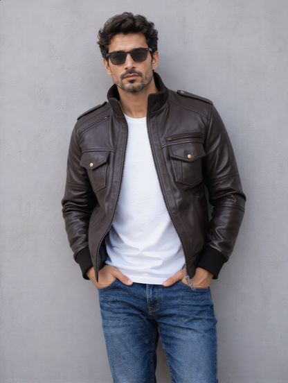 Biker Leather Jacket -Chocolate