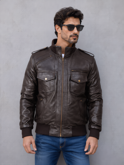 Biker Leather Jacket -Chocolate