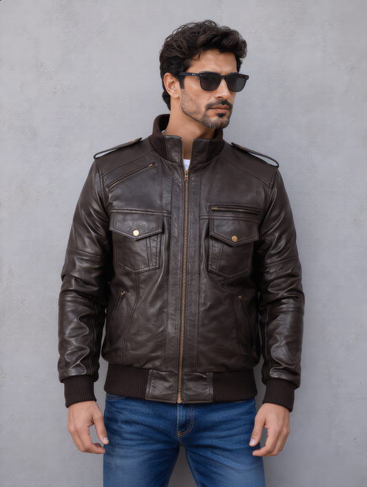 Biker Leather Jacket -Chocolate