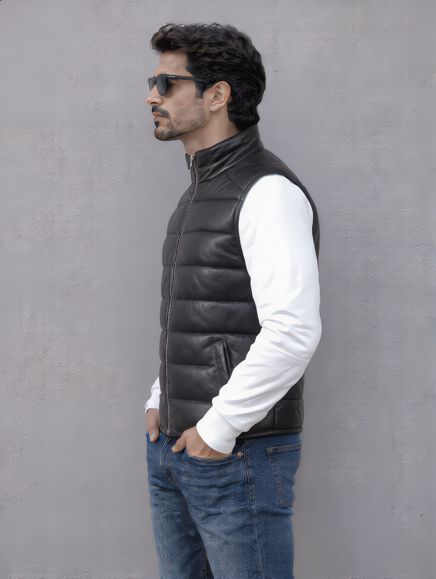 Leather Puffer Vest - Black