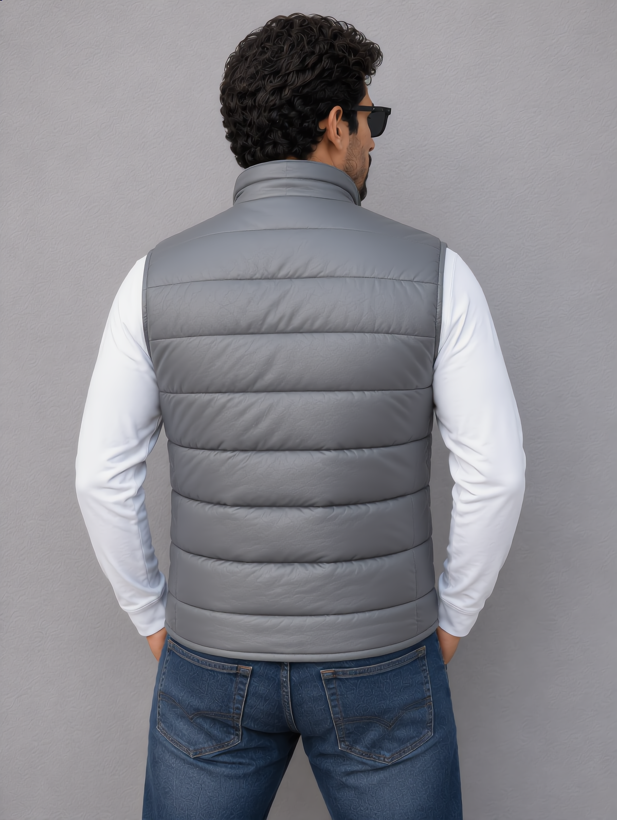Leather Puffer Vest - Gray
