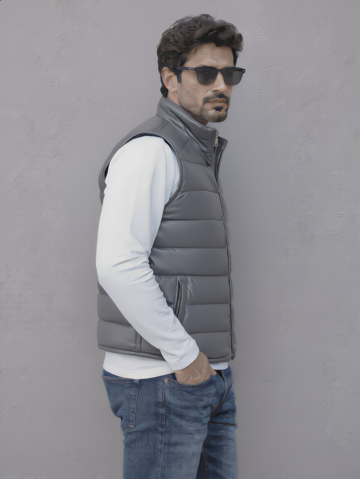 Leather Puffer Vest - Gray