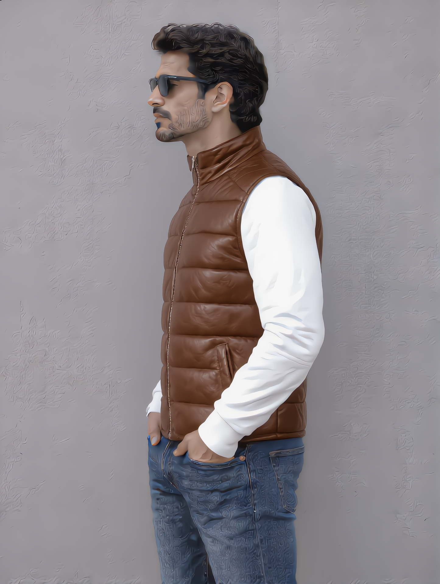 Leather Puffer Vest - Chocolate