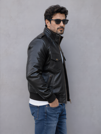 Biker Leather Jacket -Black
