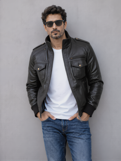 Biker Leather Jacket -Black