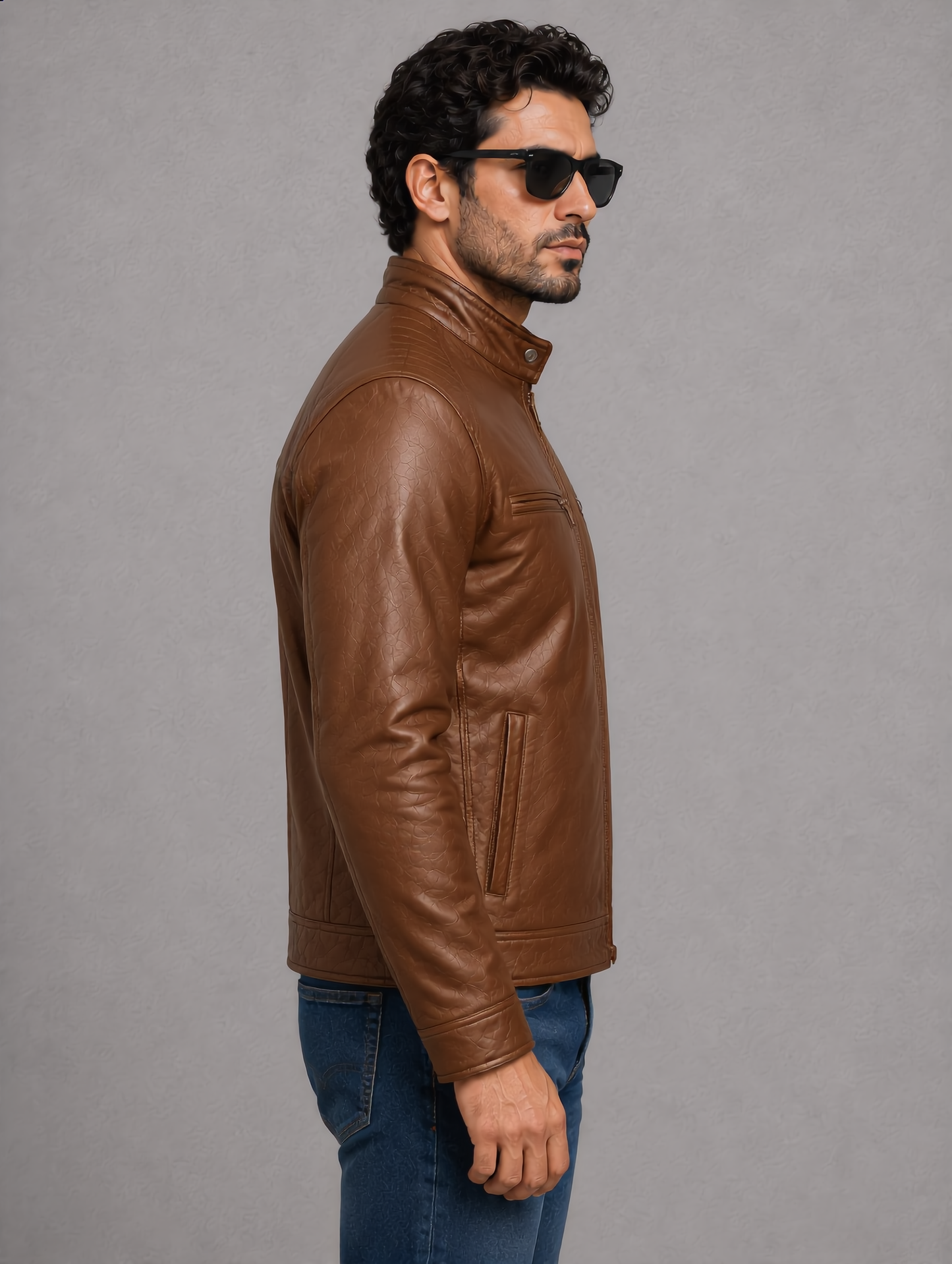 Classic Biker Leather Jacket - Brown