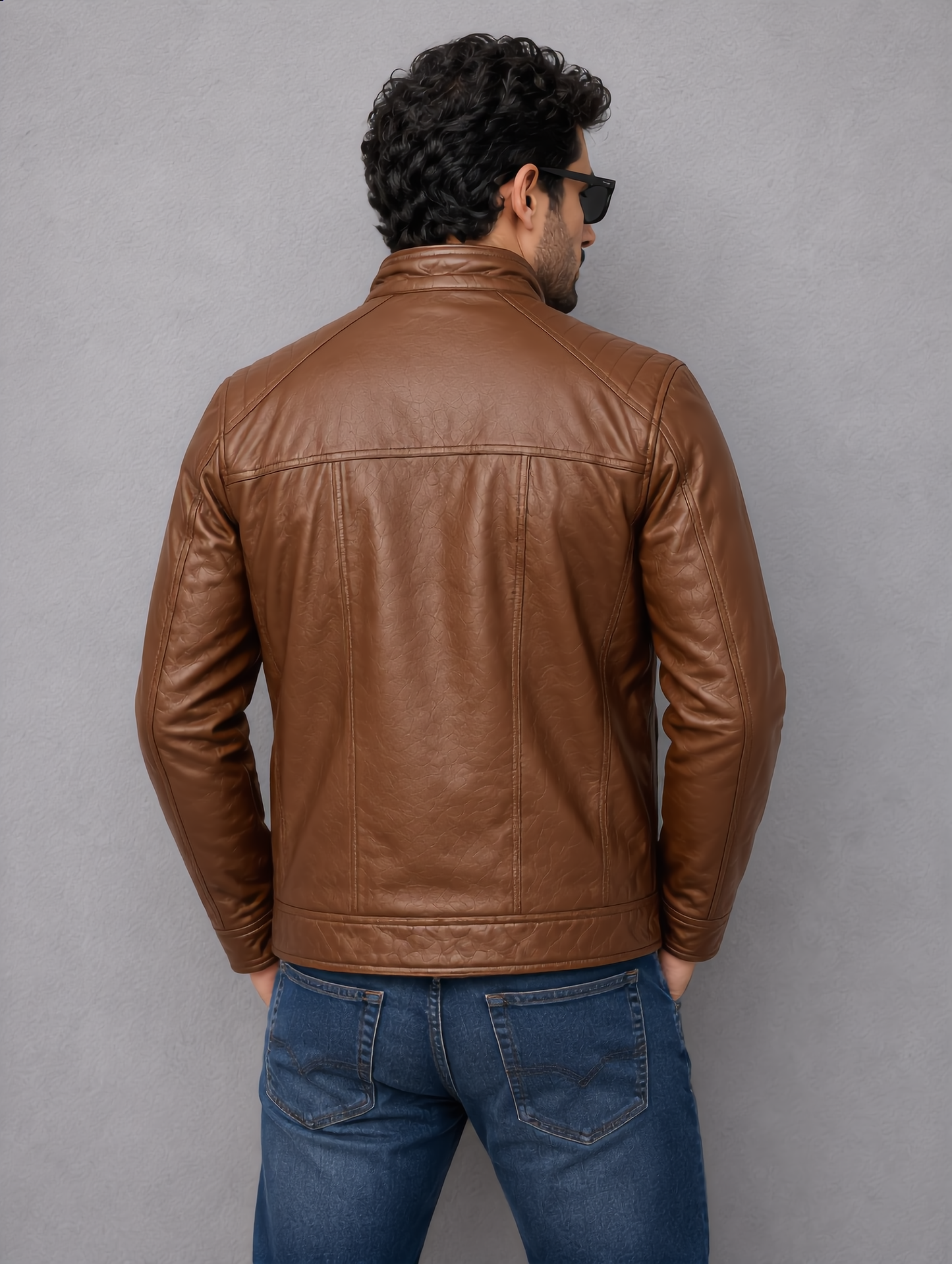 Classic Biker Leather Jacket - Brown