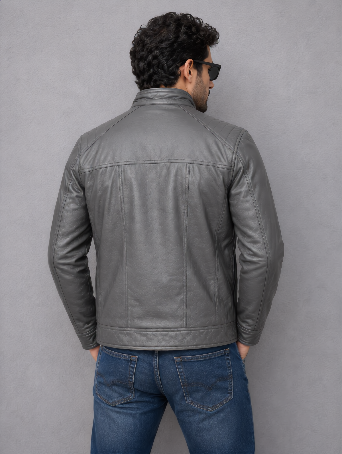 Classic Biker Leather Jacket - Gray