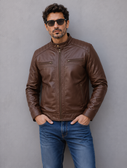 Classic Biker Leather Jacket - Chocolate