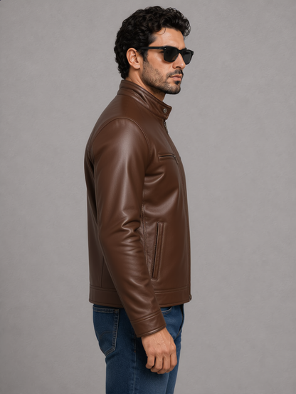 Classic Biker Leather Jacket - Chocolate