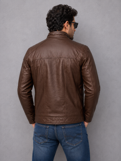 Classic Biker Leather Jacket - Chocolate